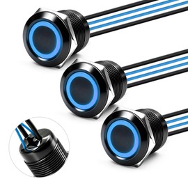 FILN 3Pcs 19mm Latching LED Push Button Switch IP67 20A 12V-24V Green