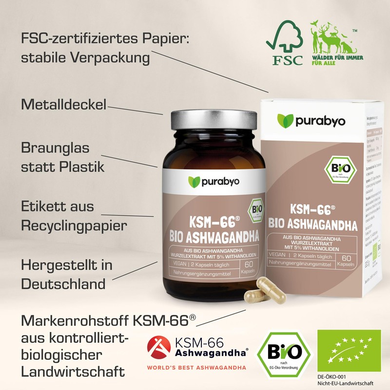 Organic Ashwagandha KSM-66 Extract | 5% Withanolides | Vegan Capsules