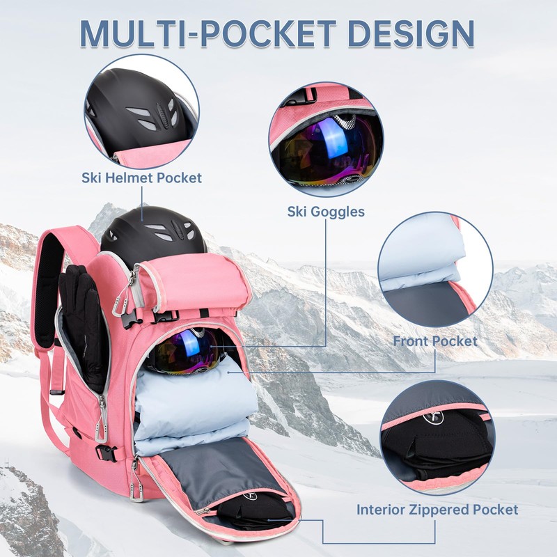 Ski Boot Bag, 50L Ski Boot Travel Backpack for Skis,