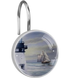 Nautical Lighthouse Decorative Shower Curtain Hooks Rings Set of 12 Hooks for Shower Curtain Rustproof Curtain Rings for Bathroom