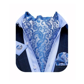DiBanGu Light Blue Paisley Ascot Self Tie for Men Jacquard Scarf Cravat and Pocket Square Cufflinks Business Formal