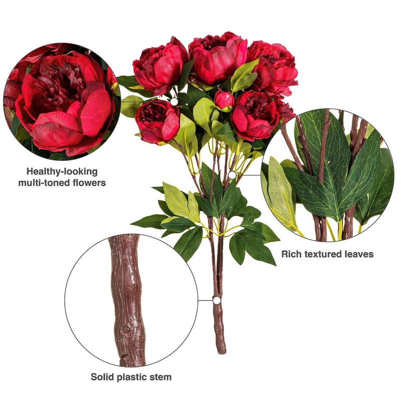 Vickerman 23'' Everyday Artificial Red Peony Bush - Realistic Faux