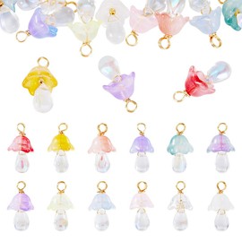 FASHEWELRY 12 Pcs Mushroom Charms Golden Brass Wire Wrapped Mushroom Glass Pendants Crystal Mushroom Cute Charms for Bracelets Necklaces Earrings DIY Crafts Keychains Jewelry Making