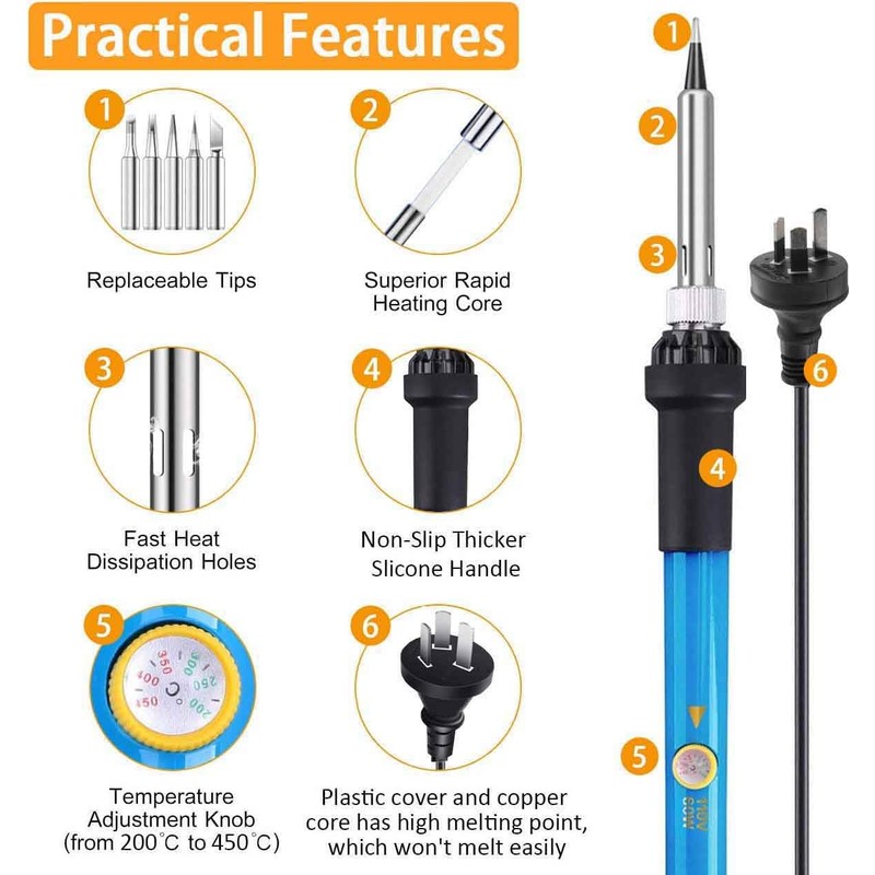 Yunking Soldering Iron Kit 15 In 1, 60W 220V Adjustable