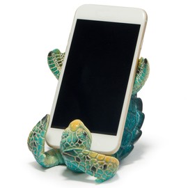 Hodao Sea Turtle Figurines Decoration Turtle Cell Phone Stand Holder for Home Office Desk Summer Ocean Style Phone Holder Decor for Beach Table Statues Gifts for Friends (Blue-Turtle)