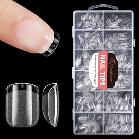 Quaferen Square Nail Tips Extra Short: 504pcs Pre-shape Acrylic Fake Nail Tips Square - 12 Sizes Soft Gel Full Cover Clear Gelly Press on False Tip for Nail Extension Salon Home