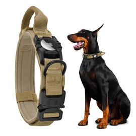 for AirTag Dog Collar - Tactical, Heavy Duty, Adjustable GPS Dog Collar Compatible with AirTag, with Holder & Control Handle for X-Large Dogs, Double Locking Metal Carabiner [Brown, XL(19.5-24.8")]