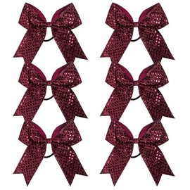 Cheer Bow Sequin 6 Inch 6 Pcs Bling Fling Cheerleader Cheerleading Jumbo Cheer Bow Hair Tie Hair Bow School (Maroon)