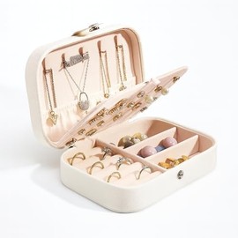 Bluelander Joyero, Alajero Organizador de Joyas para Anillos, Collares, Relojes, Pulseras y Aretes, Organizador de Joyeria para Viaje Impermeable de Cuero, Interior de Terciopelo (Blanco)