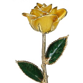 Yellow Laquered 24k Gold Dipped Long Stem Genuine Rose In Gift Box