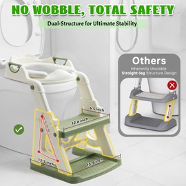 Potty Training Toilet Seat, Stable Potty Training Seat with Step Stool, 2 in 1 Toddler Toilet Seat with Steps for Kids Boys Girls, Toddler Potty Seat with Ladder, Splash Guard, Anti-Slip Pads (Green)