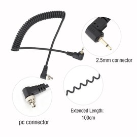 DEWIN Flash Sync Cable, Camera Flash Sync Cable 2.5mm to Male Flash PC Sync Cable Cord with Screw Lock Extended Coiled Wire
