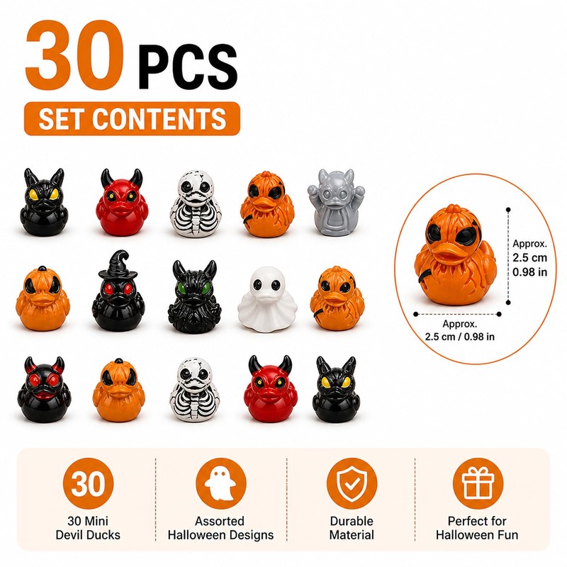 30PCS Halloween Mini Duck Figurines for Party Decor