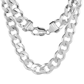 Sterling Silver Thick Curb Cuban Link Chain Bracelet 13mm Beveled Edges Nickel Free Italy 9 inch