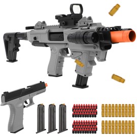 Spcozgil Soft Bullet Two Modes Toy Gun Shell Ejecting with 80 Soft Bullets 40 Shells, Realistic Gray Toy Guns for Boys, Shooting Play Gun for Kids Adults, Boy Gifts for Age 8+