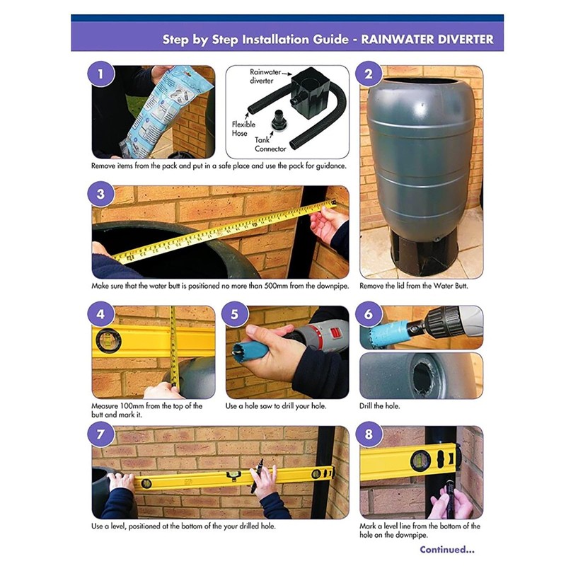 SPARES2GO Rainwater Diverter 65mm Square 68mm Round Downpipe Water Butt