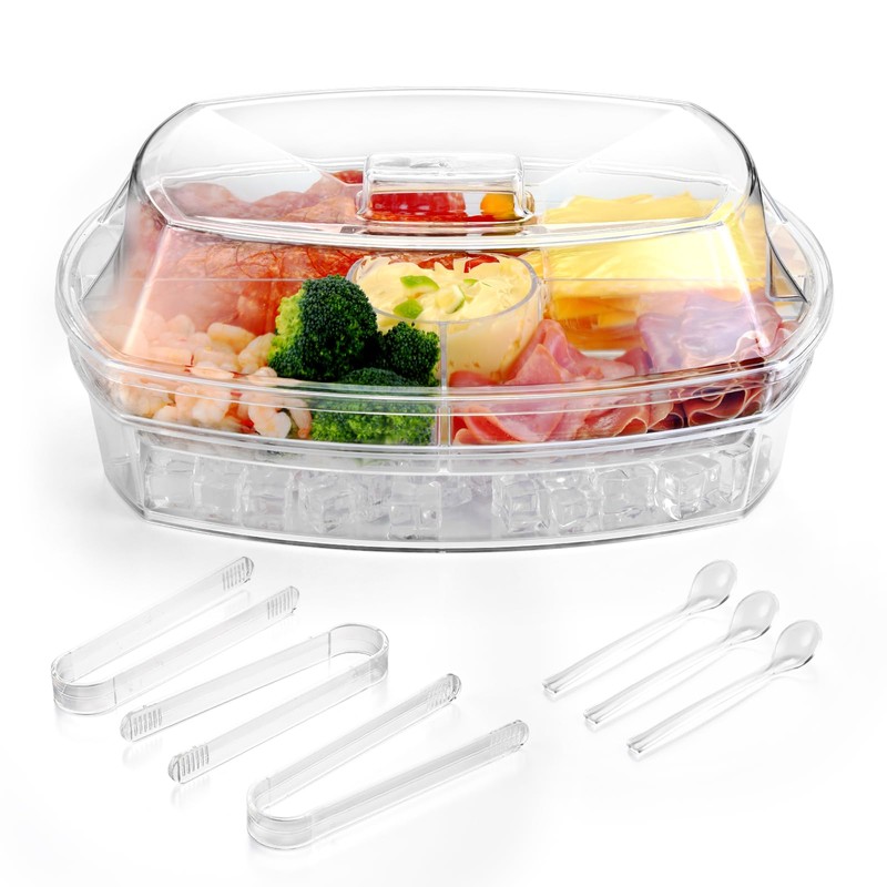 Chillnstay 15-Inch Chilled Serving Tray with Lid and Ice Base,