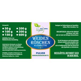 VITA IDEAL Vegan VITA IDEAL Vegan? WEIDENR?SCHEN 300g PULVER - kleinbltiges WEIDEN - R?SCHEN - Epilobium parviflorum -natrlich, pflanzlich & ohne Zusatzstoffe. Inklusive Messl?ffel.