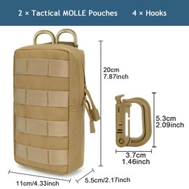 MUCHER 2 Pack Molle Bag Tactical Waist Bags EDC Utility Bum Bag Waist Bag with 4 Hooks Backpack Additional Pockets for Outdoor Hiking Hunting Camping Training (L, Khaki)