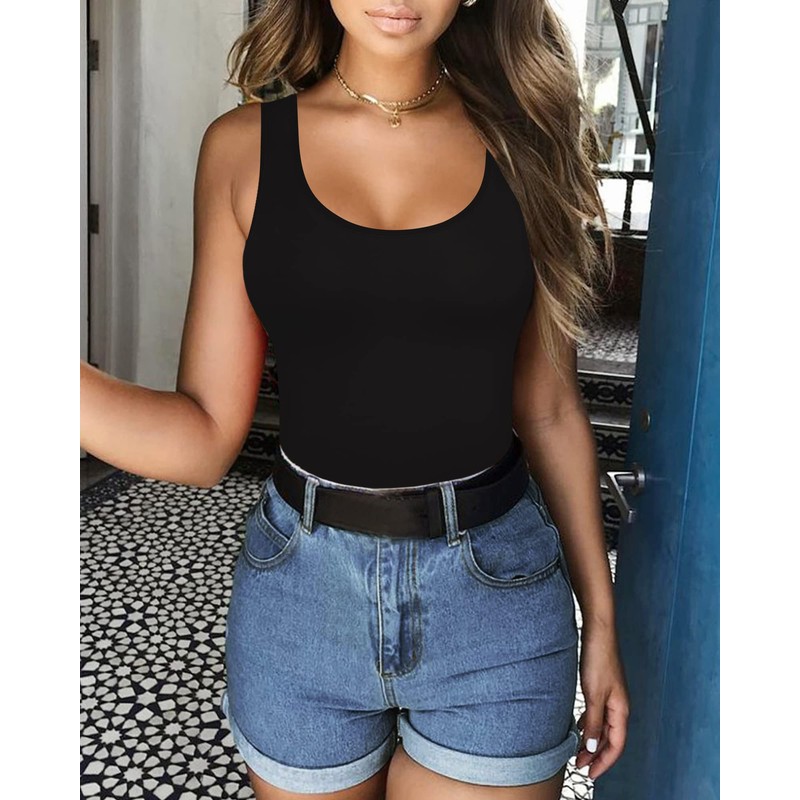 MANGOPOP Body sin mangas con cuello redondo para mujer, A