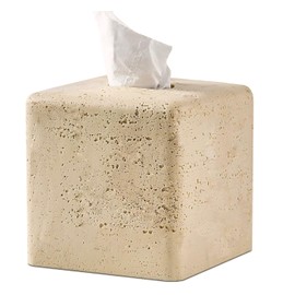 Huitony Square Tissue Box Cover Decorative Kleenex Box Holder for Bathroom & Living Room with Handcrafted Texture (Beige)