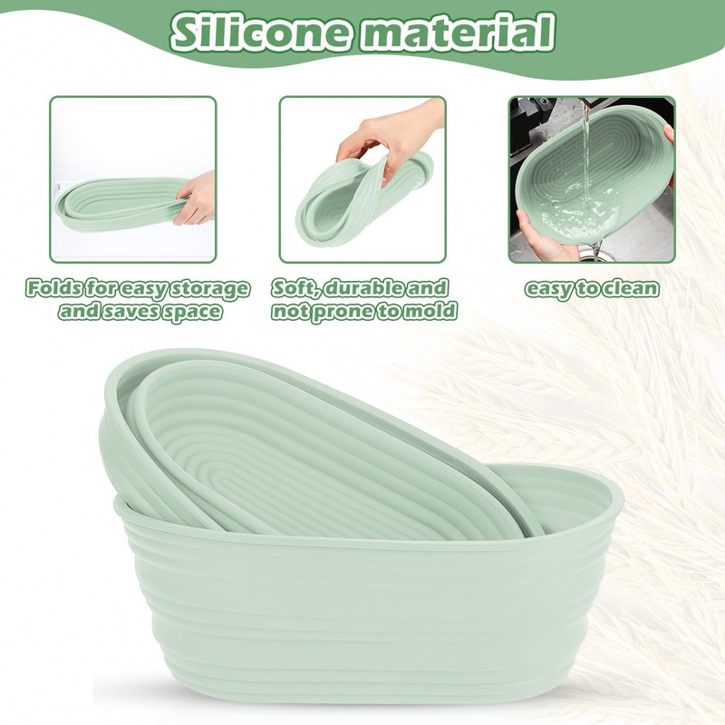 Nuogo 4 Pack Oval Bread Proofing Basket Silicone 10 Inch