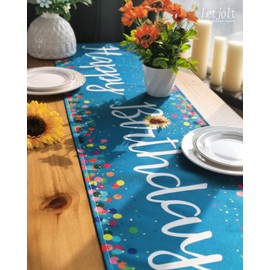 Letjolt Happy Birthday Table Runner Ocean Theme Birthday Sign Birthday Table Decoration for Home Party Decor 12x72 Inches, Blue