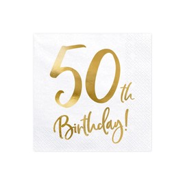 Servietten 50. Geburtstag 33x33 cm 3-lagig 20 Stück Papierservietten Servierten für Geburtstag und Party weiß Gold Bedruckt