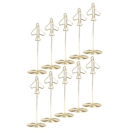 Lwuey Table Photo Holder, Pack of 10 Gold Aeroplane Metal Numbers Card Holder Memo Holder Pictures Photo Clip Memo Name Picture Wedding Decoration for Office Home Birthday Baby Shower Anniversary