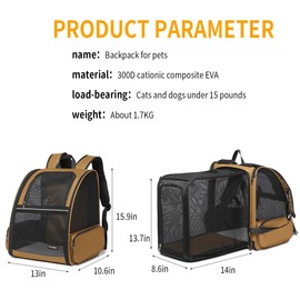 Cat Backpack，Expandable Cat Carrier Backpack, Dog Backpack Carrier and Pet Carrier Backpack, Suitable for Cats, Dogs Kittens to Large Cats 20 lbs or Small Dogs, Travel Friendly Puppy Cat Bag (Brown)
