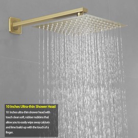 Heable Brushed Gold Shower System 10 Inches Bathroom Luxury Rain Shower Head with Handheld Combo Set Wall Mounted High Pressure Rainfall Shower Head System Shower Faucet Set with Valve and Trim