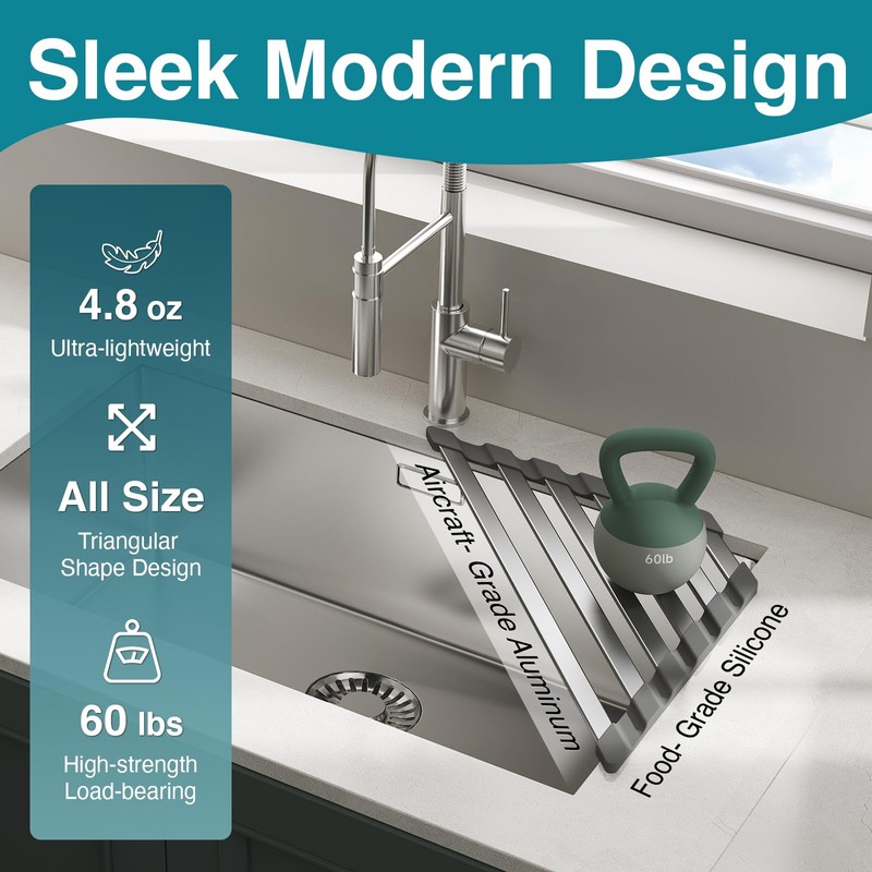 COOL-ANGLE Corner Sink Drying Rack, 16"x9.5" Rust-Proof Aluminum Triangular Dish