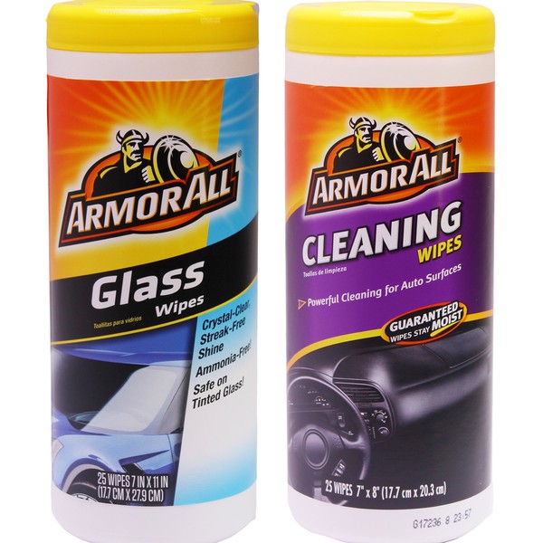 Armor All Multipurpose Cleaning Wipes Plus Glass Wipes, 25 Count (2 Count)