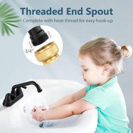 Aolemi Laundry Sink Faucet 4 Inch Centerset, Utility Sink Faucets with Swivel Spout and 3/4" NPT Threaded End, 2-Handle Faucet for Laundry or Utility Room, Matte Black