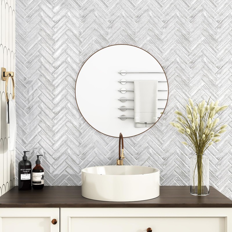 Wallercity Gray Herringbone Marble Peel and Stick Backsplash 10-Sheets Marble