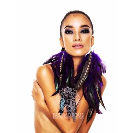 FASHMOROUS Dangle Earrings for Women, Long Hook Earrings with Plum Feathers, Boho Statement Jewelry