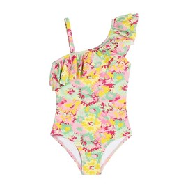 Kanu Surf Girls' Morgan Floral Ruffle 1-Shoulder 1-Piece Swimsuit, River Green