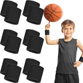 Bememo 12 Pack Sweatbands Paris Sports Competitions Wristband Cotton Sweat Band for Men and Women, Good for International Sports Party, Tennis, Basketball, Running, Gym(2.36 Inch,Black)