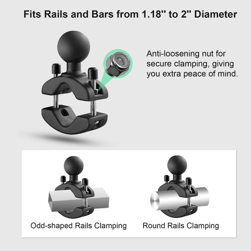 WINDFRD Aluminum Grab Bar Clamp Mount Base with 1.5'' Ball