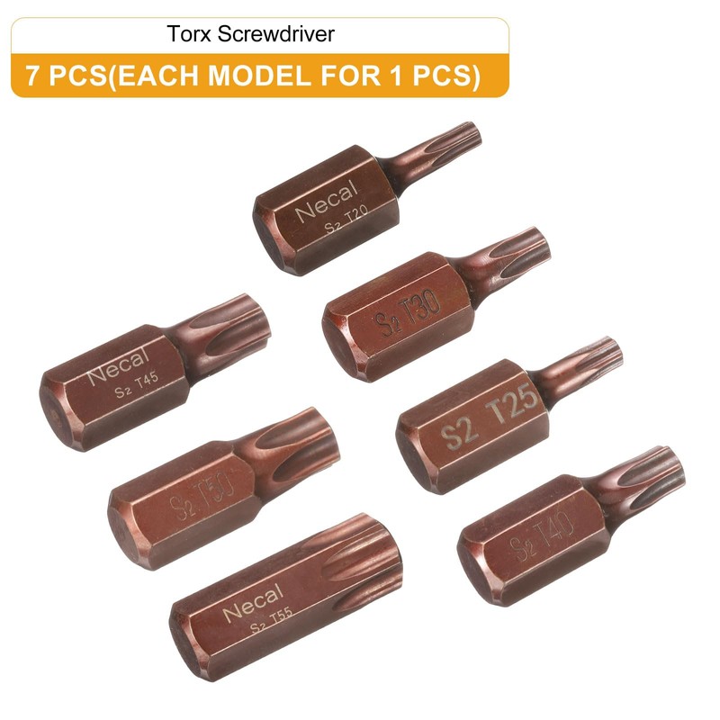 sourcing map 7pcs T20/T25/T30/T40/T45/T50/T55 Torx Screwdriver Bit 10mm Hex Shank