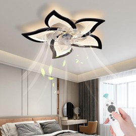 Bevenus Low Profile Ceiling Fans with Lights,27.2” Black Modern Dimmable Flower Shape Ceiling Light Fan with Remote Control/app Control,Timing 6 Gear Speeds Fan Ceiling Lamp.