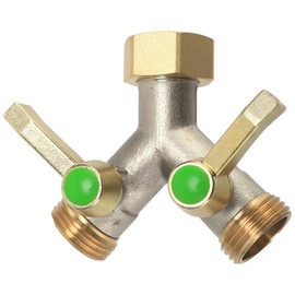 Brass Garden Hose Splitter, Garden Hose Splitter 2 Way Heavy Duty, With 2 Brass Extension Handles, 2-Way Y-Valve 3/4” Threads
