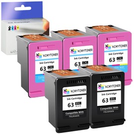 KCMYTONER 63XL Remanufactured Ink Cartridge Replacement for HP 63 XL Compatible with DeskJet 1112 2130 Envy 4510 4520 OfficeJet 3830 4650 Printer (3 Black 2 Tri-Color)