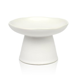 Extra Wide 6.1" Raised Cat Food Bowl, Shallow Ceramic Elevated Cat Feeder, Anti Vomiting, Stress Free, Whisker Fatigue, Pet Food or Water Bowl, White