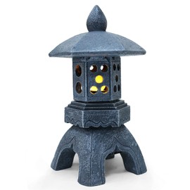 MIBUNG Pagoda Lantern Garden Statue with Solar Lotus Lights, Large Resin Japanese Temple Pagoda Lamp Asian Zen Outdoor Yard Decor for Landscape Patio Porch Lawn Decorations, Christmas Ornament Gift