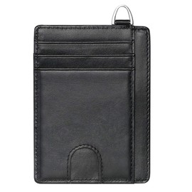 flintronic Credit Card Wallet, RFID Blocking Genuine Leather Card Holder Anti Theft (7 Card Slots & 1 ID/Photo Window) Slim Pocket Purse for Men & Women - Black