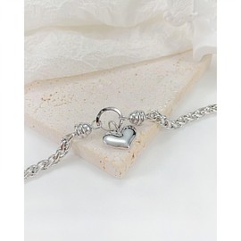 jonline24h Mens Womens Stainless Steel Charm Heart Link Bracelet Bangle Gold (Silver)