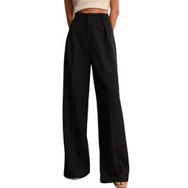 XISOXU Womens Wide Leg Pants High Waist Straight Work Pants Office Business Casual Palazzo Trousers with Pockets Black L
