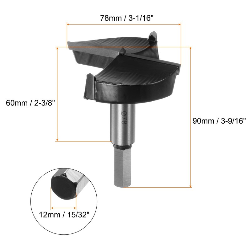 sourcing map Forstner Drill Bit 78mm (3-1/16") Tungsten Carbide Wood