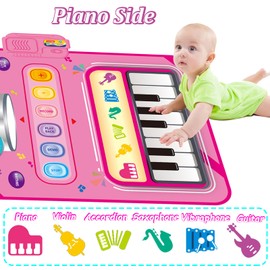 Toys for 1 2 3 4 5 Year Old Girls, 2 in 1 Music Mat Gifts for Girls Kids Toys 1-6 Year Old Girl Boys, Educational Music Toys for 1-6 Year Old Girls Boys, Girls Birthday Presents Xmas Stocking Fillers